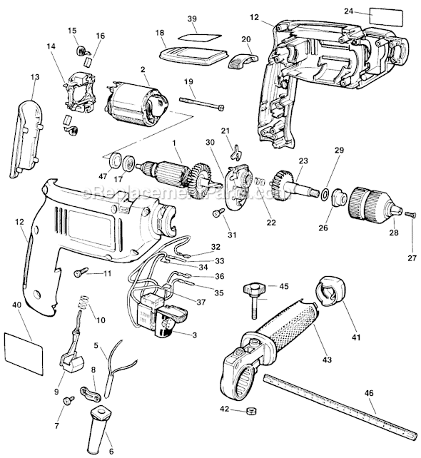 Page A Diagram and Parts List for DR700 Type 1 Black and Decker Hammer Drill